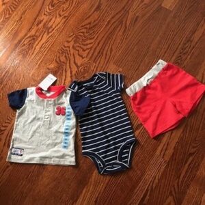 Carter’s Baby Boys 3 Pc Baseball T-shirt Bodysuit and Shorts Outfit Set Sz. 9 mo